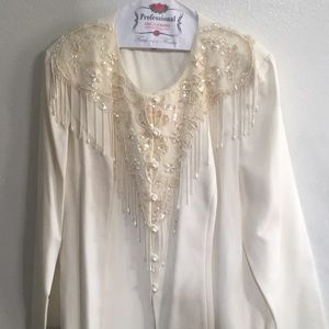 Jeweled off white suit jacket